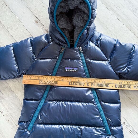 Patagonia Hi-Loft Down Sweater Bunting Snowsuit Infant 3-6 mos Navy Blue Warm - Picture 16 of 16